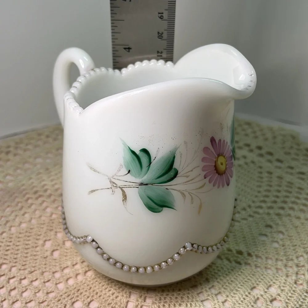 1960s Vintage Heisey Bead Swag Opal Milk Glass Creamer #1295